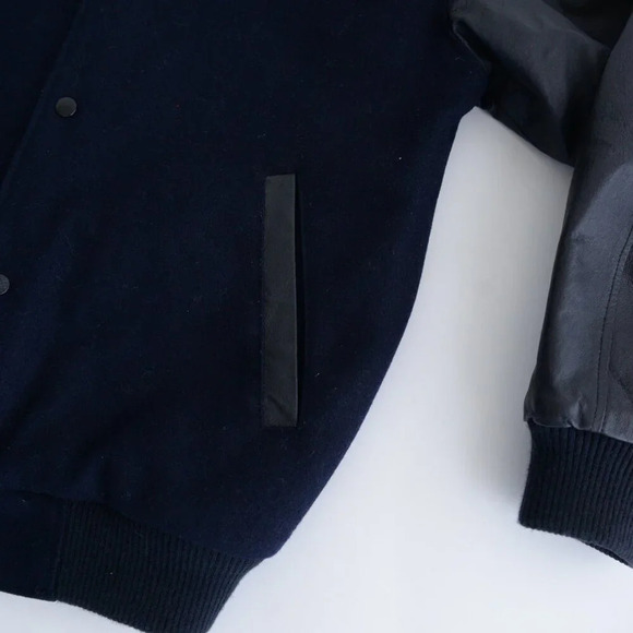 VTG North End Navy & Black Carpenters Logo Wool And Leather Varsity Bomber Coat - Picture 7 of 12